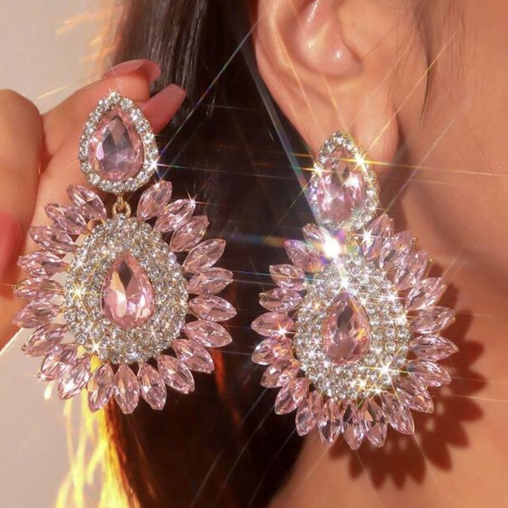 Elegant Pink Crystal Drop Earrings
